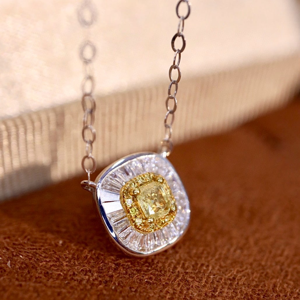 14k Gold 0.45 Ctw Natural Yellow Diamond & Diamond Necklace - 3