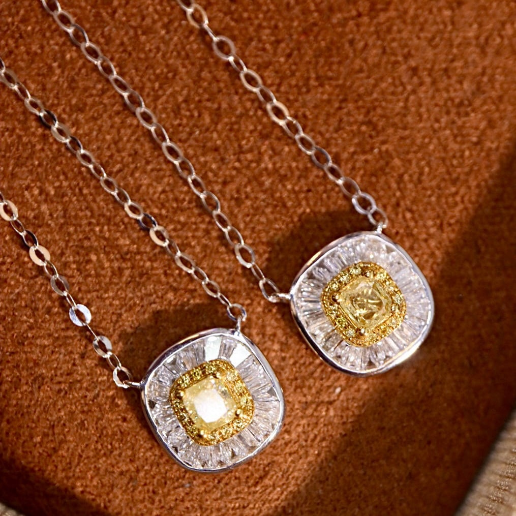 14k Gold 0.45 Ctw Natural Yellow Diamond & Diamond Necklace - 5