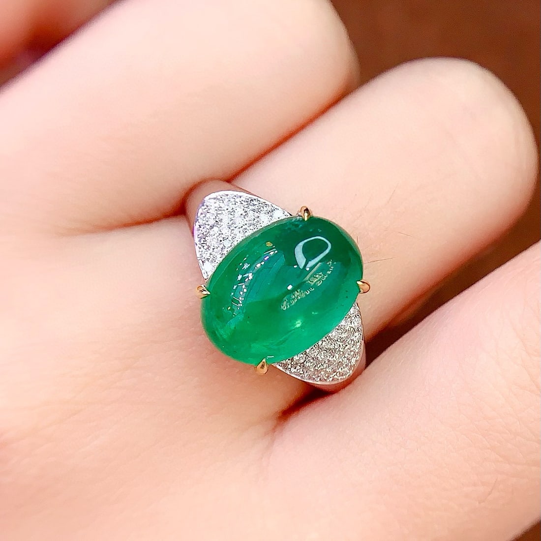 14k Gold 6.56 Ct Natural Emerald & Diamond Ring - 6