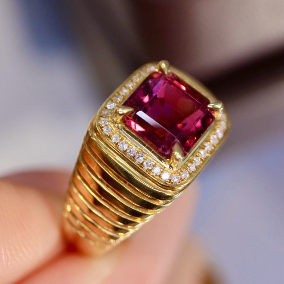 14k Gold 2.25 Ctw Natural Tourmaline & Diamond Ring - 3