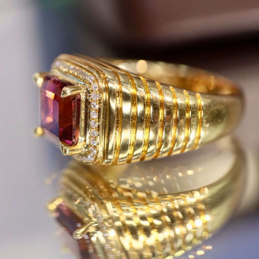 14k Gold 2.25 Ctw Natural Tourmaline & Diamond Ring - 4