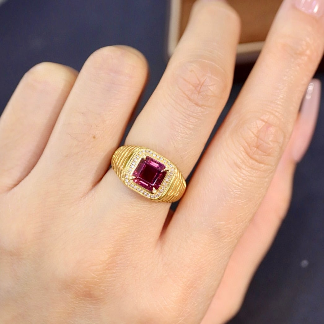 14k Gold 2.25 Ctw Natural Tourmaline & Diamond Ring - 8