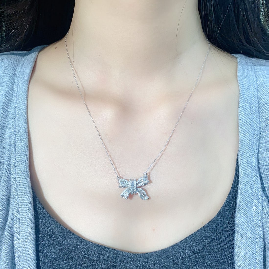 14k Gold 1 Ct Natural H Diamond Necklace - 6