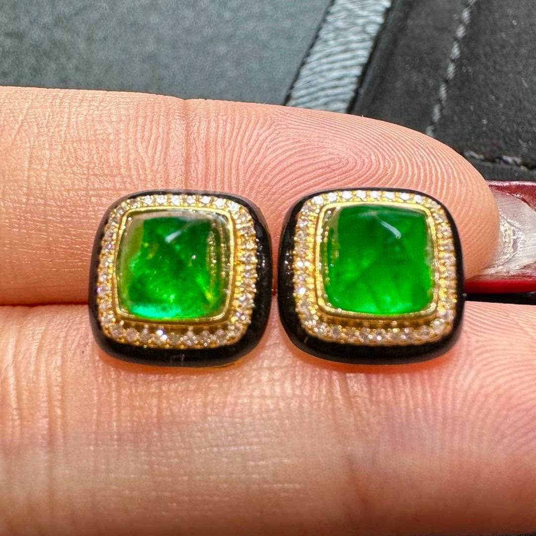14k Gold 2.59 Ctw Vivid Green Natural Emerald & Diamond Earrings - 2