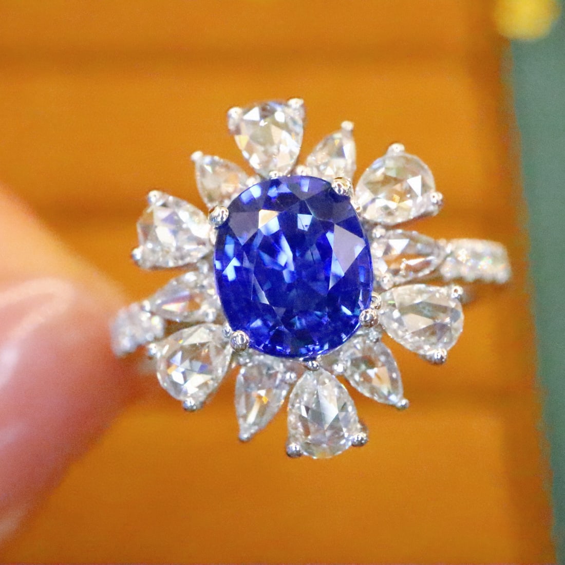 14k Gold 2.31 Ctw Natural Sapphire & Diamond Ring: Ref:230954249 // gold content:14k gold // ring size:7. 25us // // main gemstone:sapphire // shape:oval // carat weight:1. 45ct // color:royal blue // treatment:natural // // adjacent gemstone 2 : diam