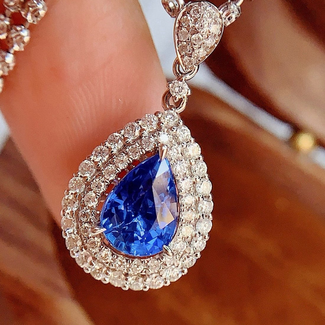 14k Gold 1.45 Ct Vivid Blue Natural Sapphire & Diamond Pendant( Without Chain ) - 3