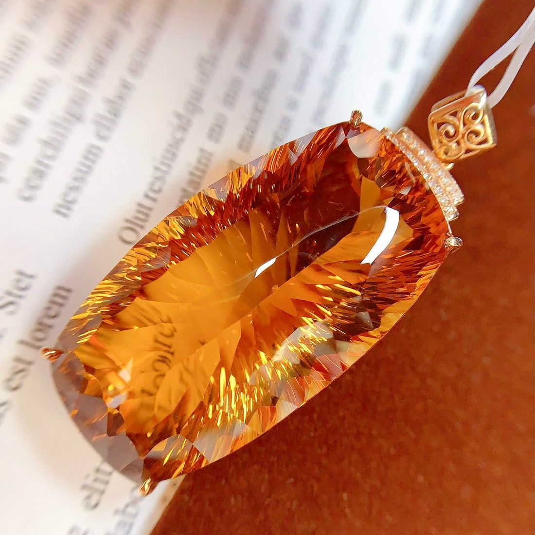 14k Gold 85.6 Ct Natural Citrine & Diamond Pendant( Without Chain ) - 2
