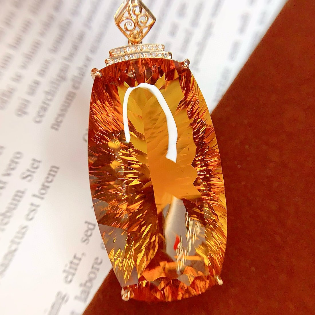 14k Gold 85.6 Ct Natural Citrine & Diamond Pendant( Without Chain ) - 3