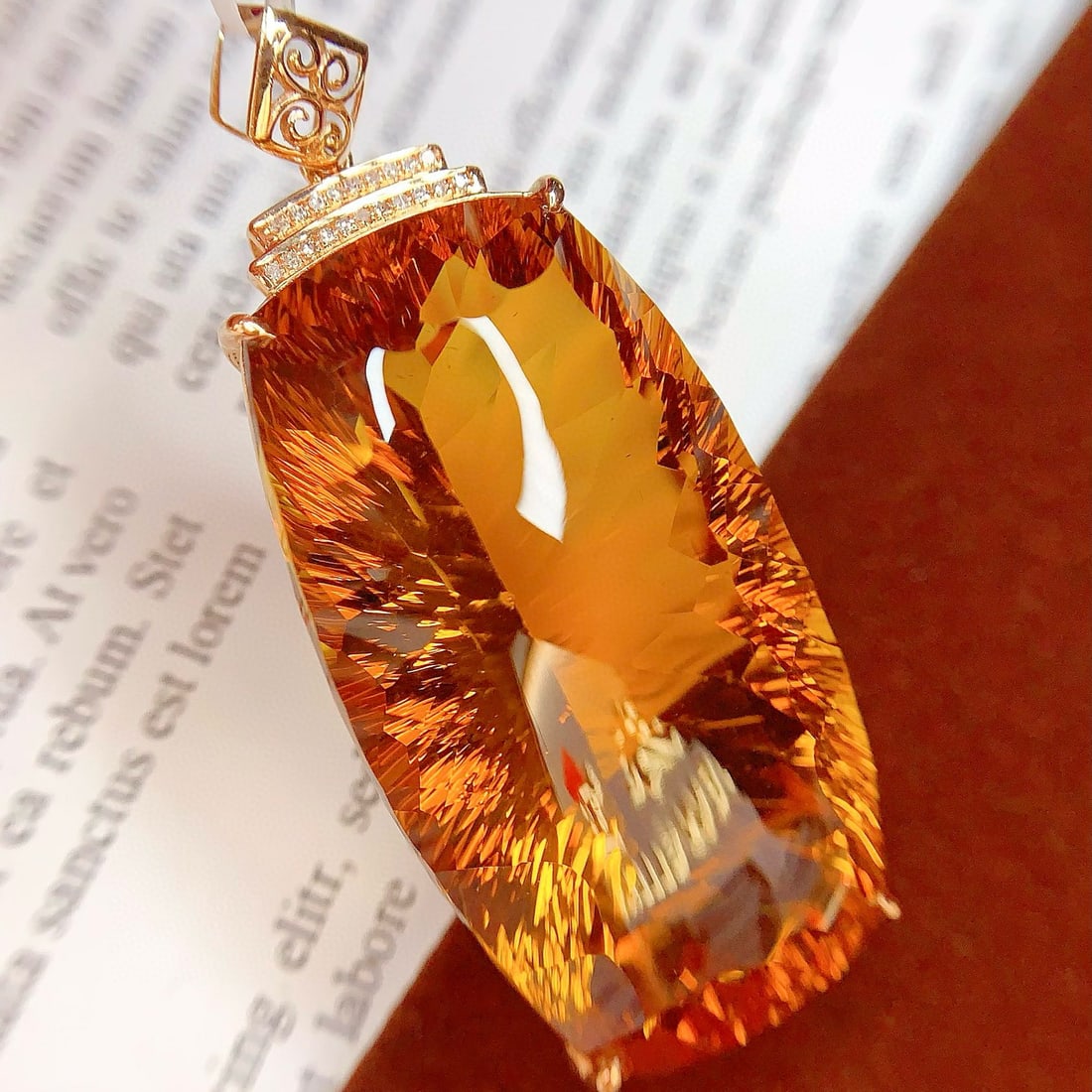 14k Gold 85.6 Ct Natural Citrine & Diamond Pendant( Without Chain ) - 4