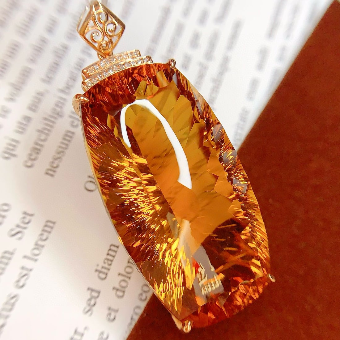 14k Gold 85.6 Ct Natural Citrine & Diamond Pendant( Without Chain ) - 5