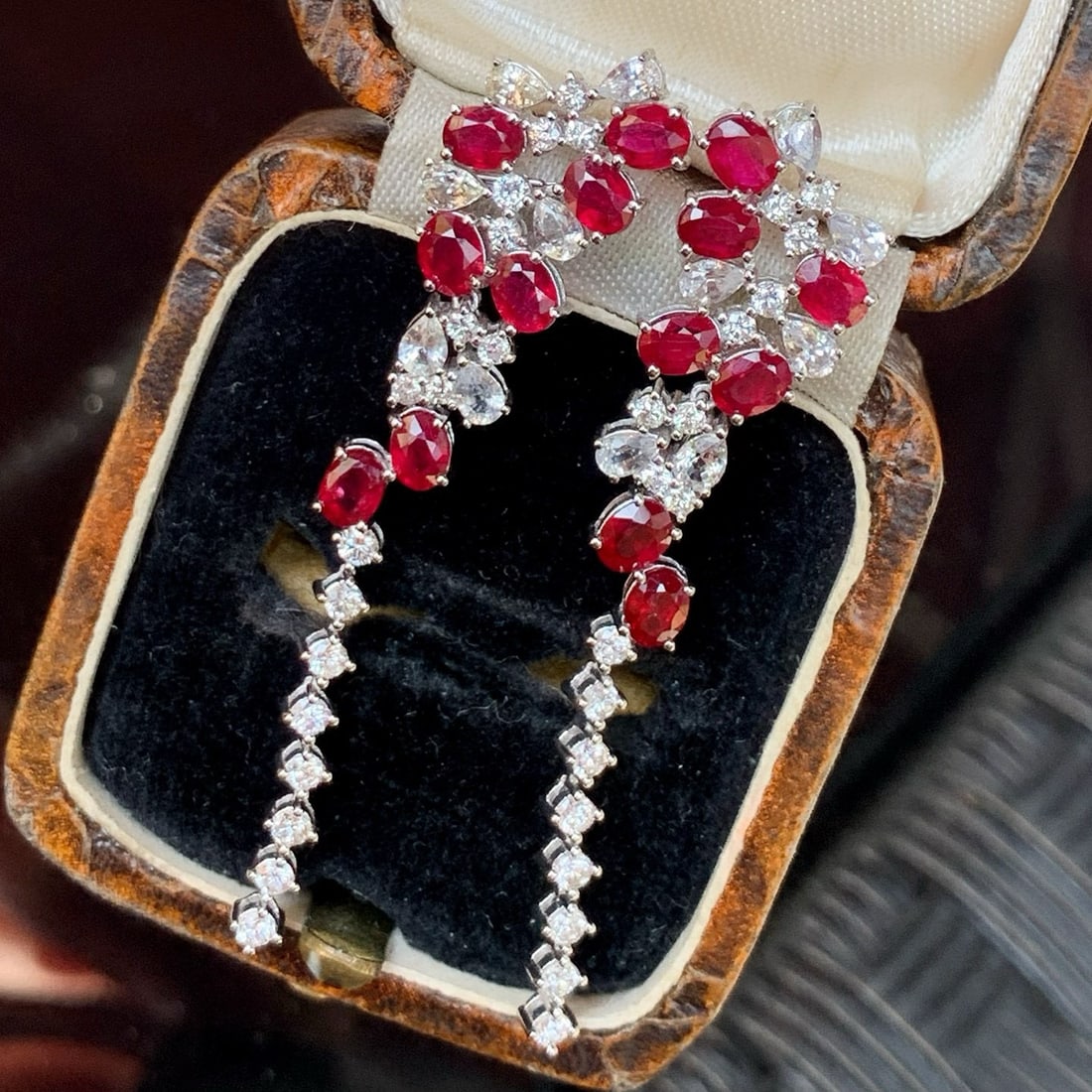 14k Gold 3.34 Ctw Natural Ruby & Sapphire Earrings - 3