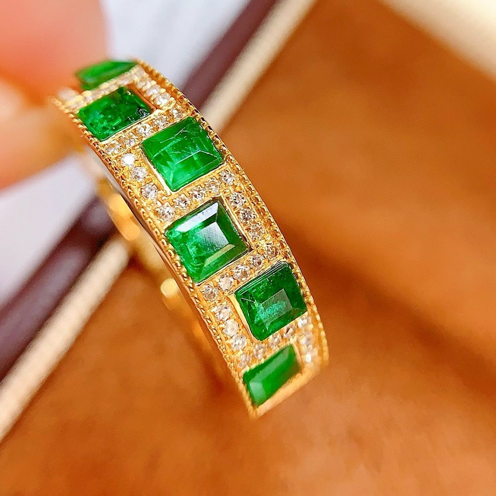 14k Gold 1.1 Ct Vivid Green Natural Emerald & Diamond Ring - 5