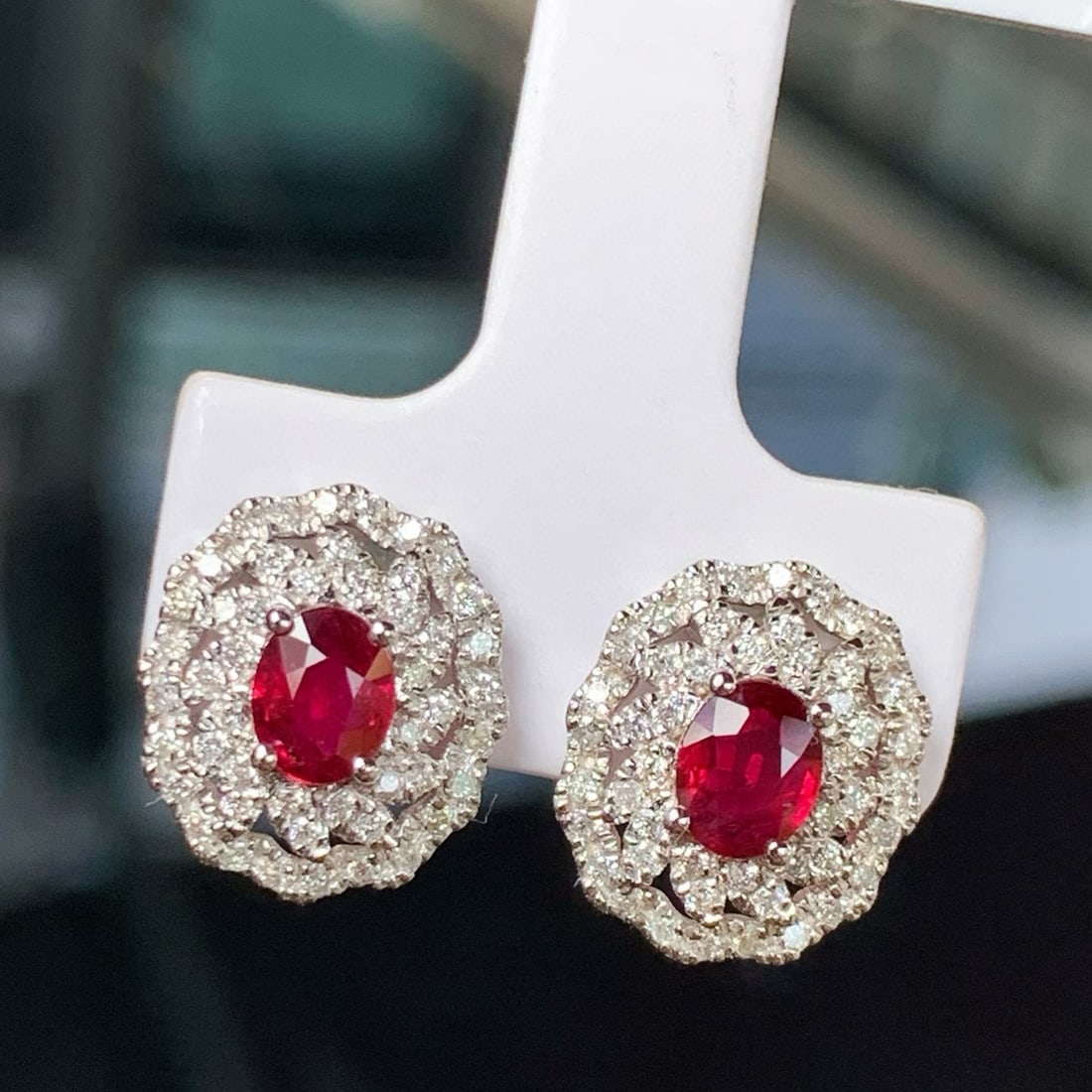 14k Gold 1.28 Ctw Natural Ruby & Diamond Earrings - 4