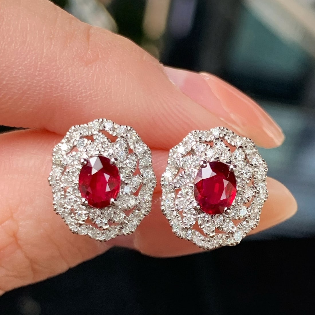 14k Gold 1.28 Ctw Natural Ruby & Diamond Earrings - 6