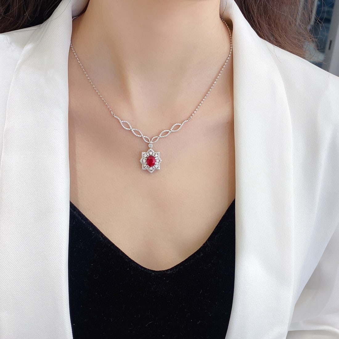 14k Gold 6.65 Ctw Natural Ruby & Diamond Jewelry Set - 3