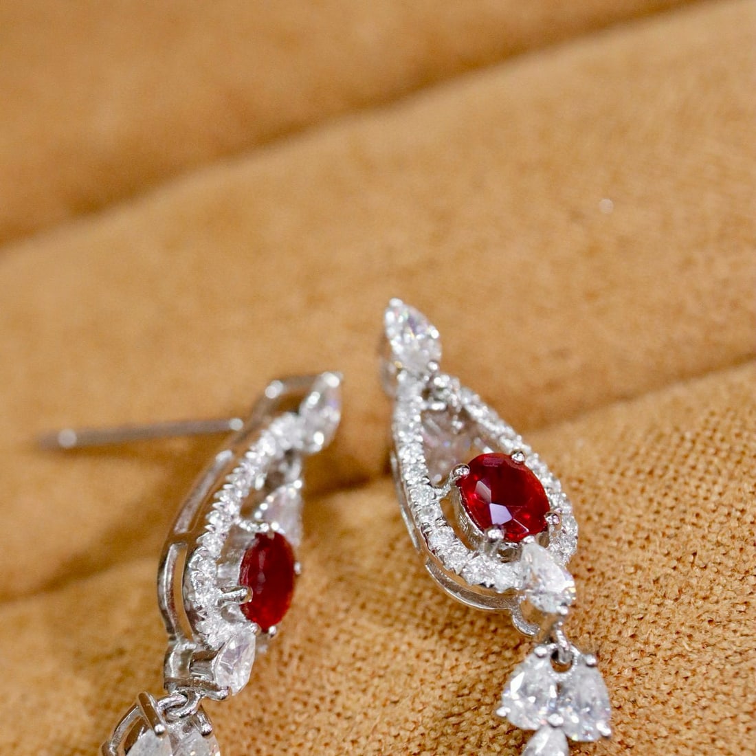 14k Gold 0.68 Ctw Natural Ruby & Diamond Earrings - 3