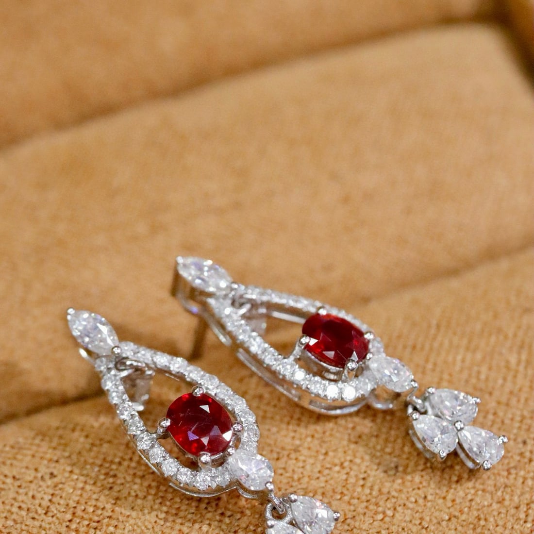 14k Gold 0.68 Ctw Natural Ruby & Diamond Earrings - 4