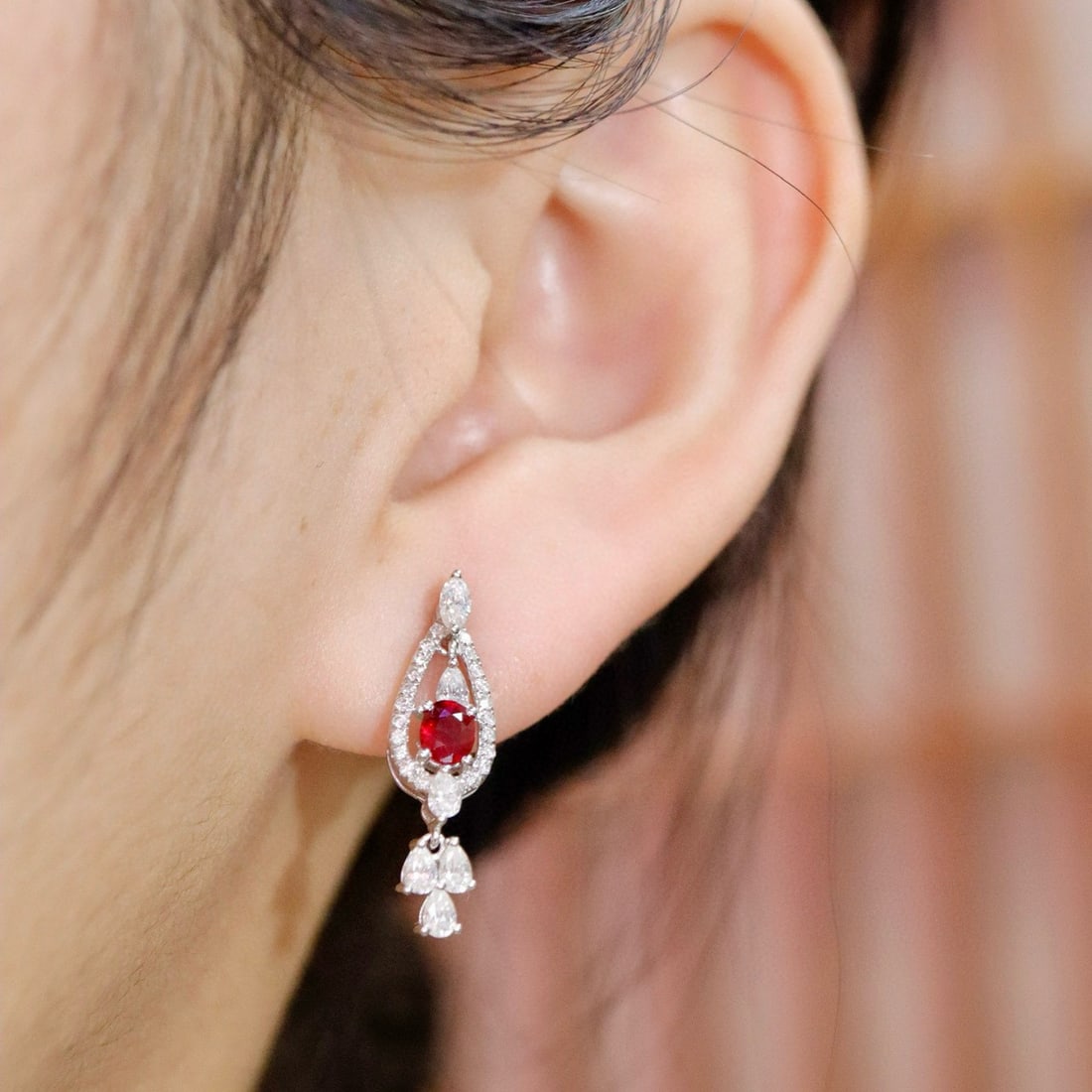 14k Gold 0.68 Ctw Natural Ruby & Diamond Earrings - 6