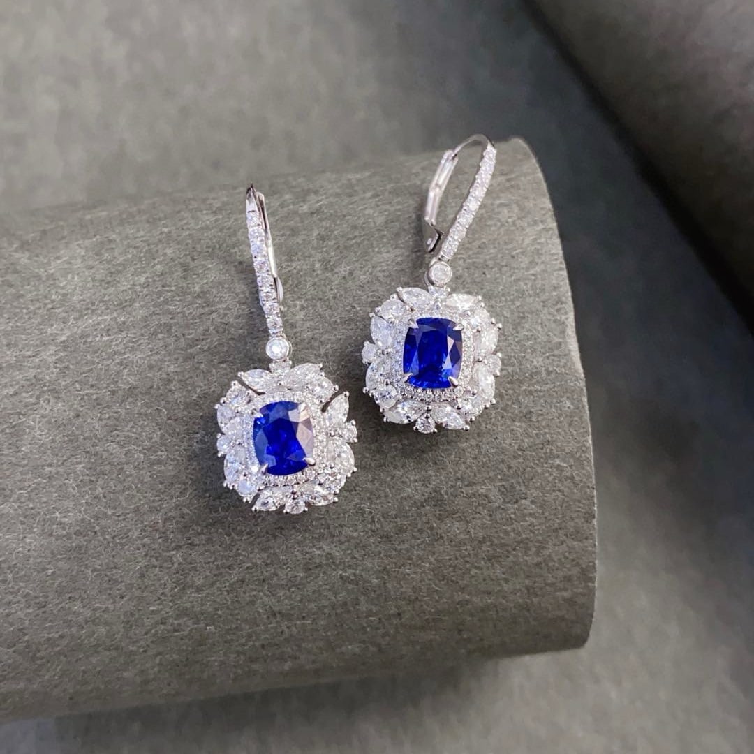 14k Gold 4.10 Ctw Natural Sapphire & Diamond Earrings - 4