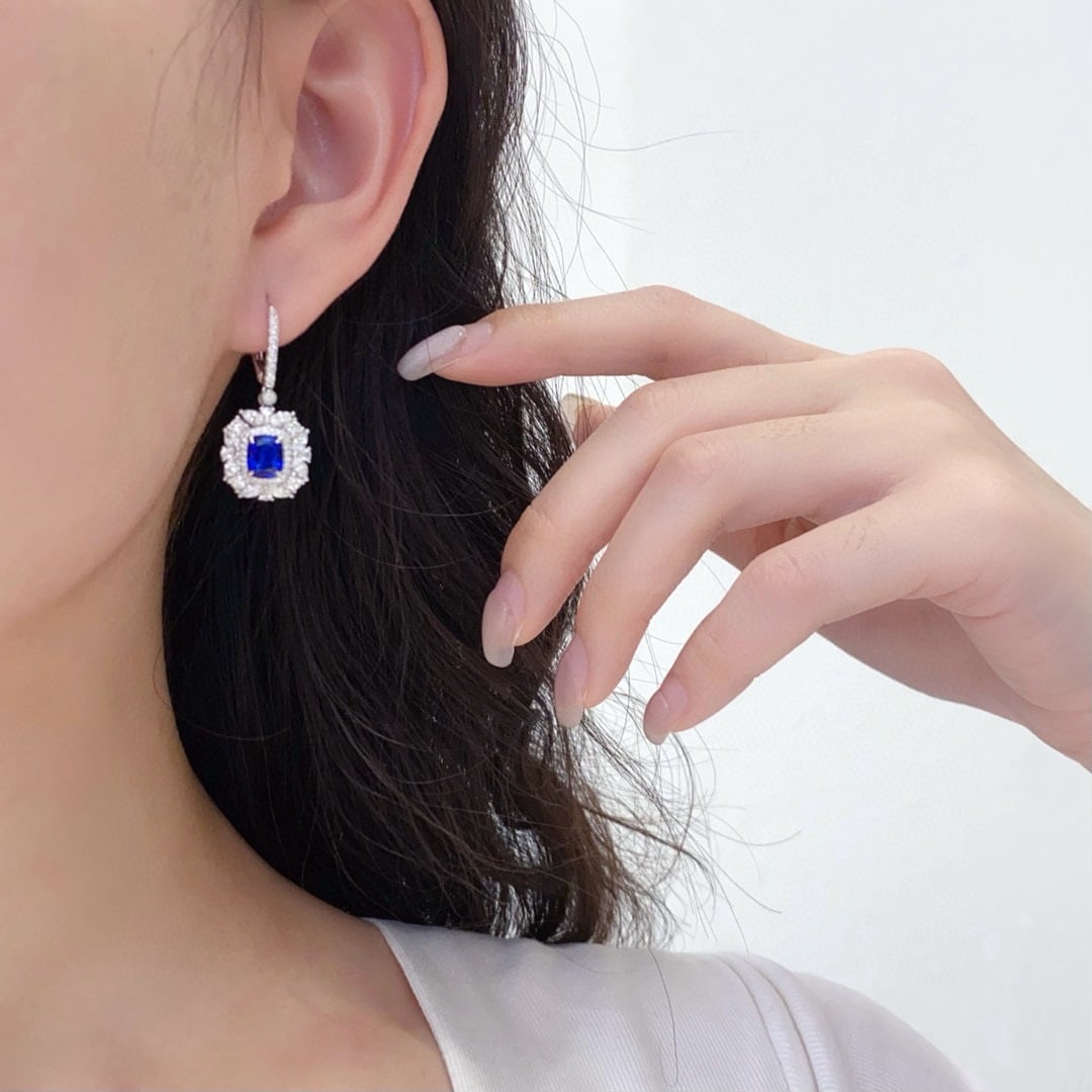 14k Gold 4.10 Ctw Natural Sapphire & Diamond Earrings - 6