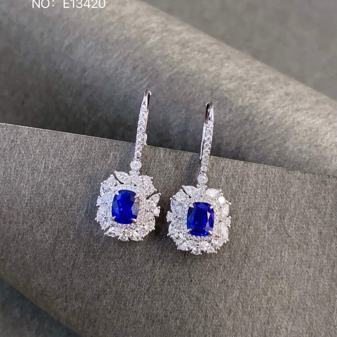 14k Gold 4.10 Ctw Natural Sapphire & Diamond Earrings - 7
