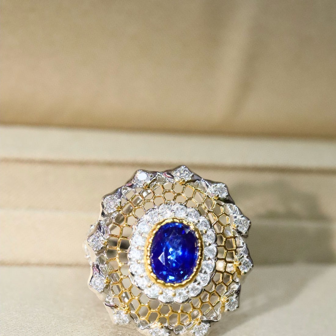 14k Gold 1.64 Ctw Natural Sapphire & Lab Grown Diamond Ring (1 of 6)