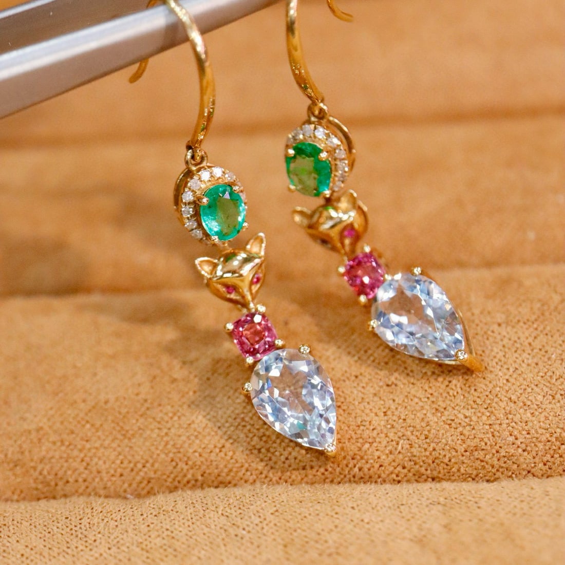 14k Gold 2.40 Ctw Natural Aquamarine & Diamond Earrings - 3