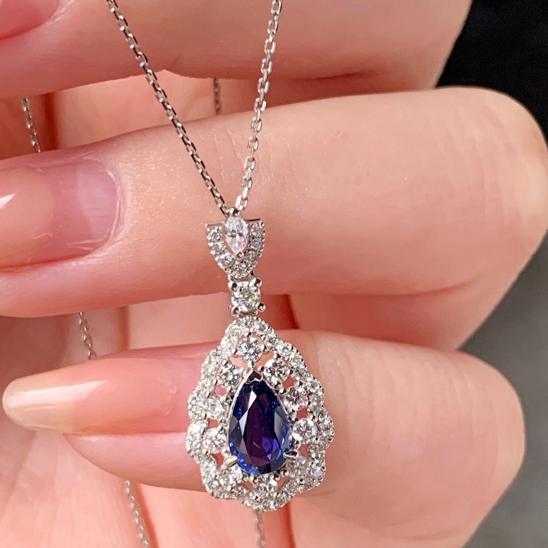 14k Gold 1.54 Ctw Natural Sapphire & Diamond Pendant( Without Chain ) - 4