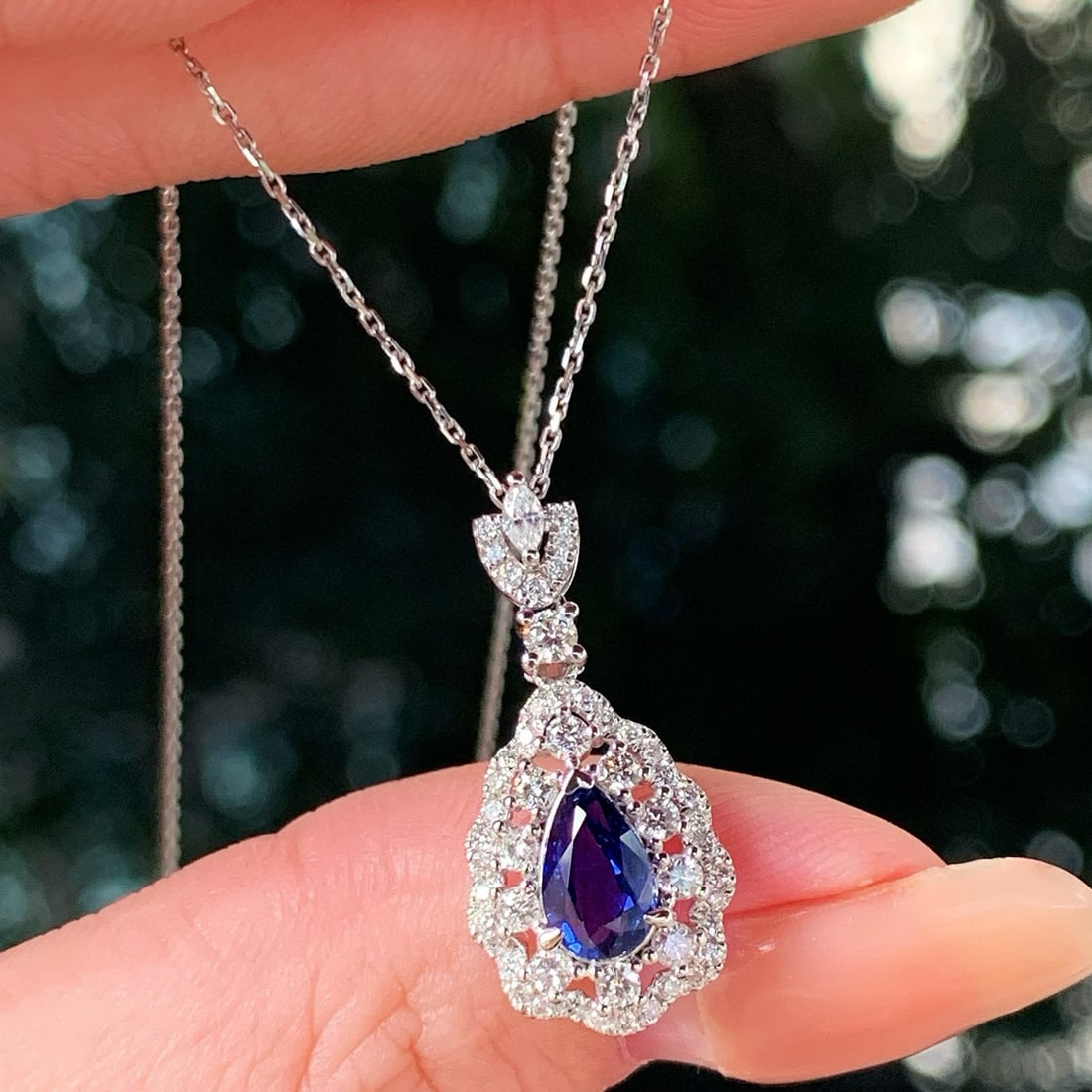 14k Gold 1.54 Ctw Natural Sapphire & Diamond Pendant( Without Chain ) - 5