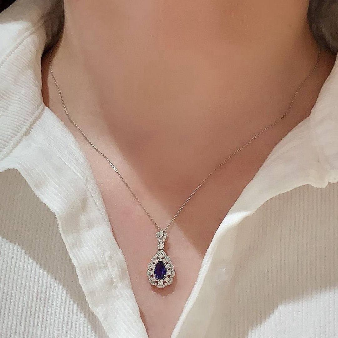 14k Gold 1.54 Ctw Natural Sapphire & Diamond Pendant( Without Chain ) - 7