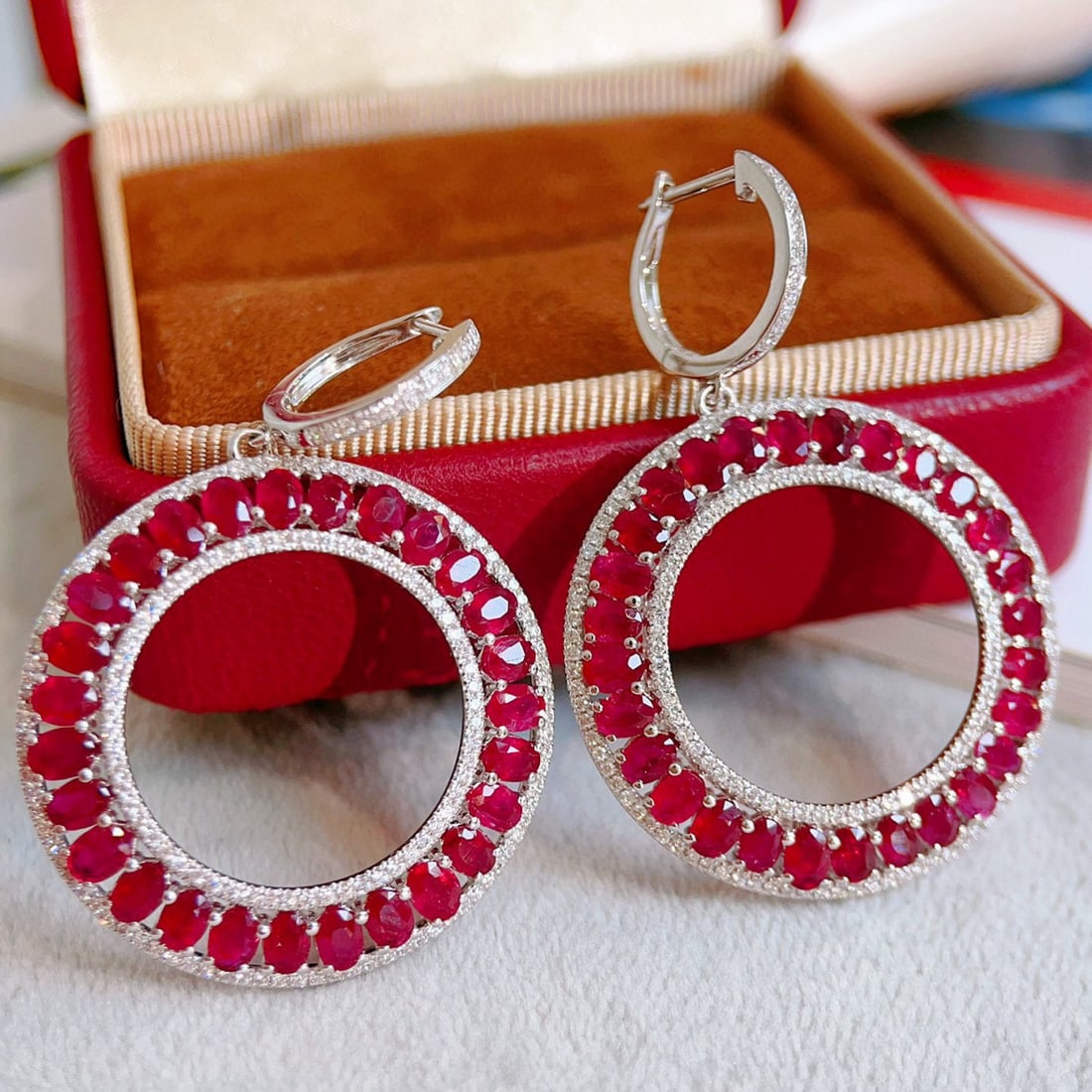 14k Gold 8.57 Ctw Natural Ruby & Diamond Earrings - 2