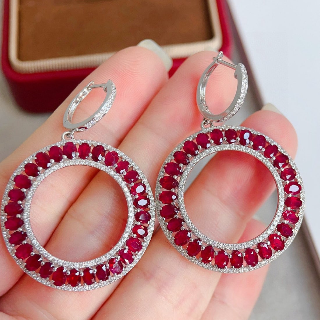 14k Gold 8.57 Ctw Natural Ruby & Diamond Earrings - 3