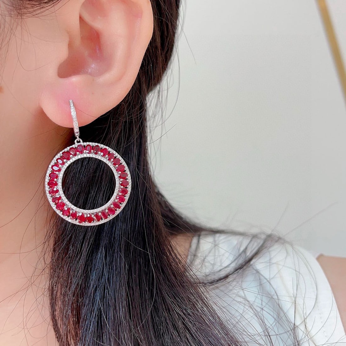 14k Gold 8.57 Ctw Natural Ruby & Diamond Earrings - 4