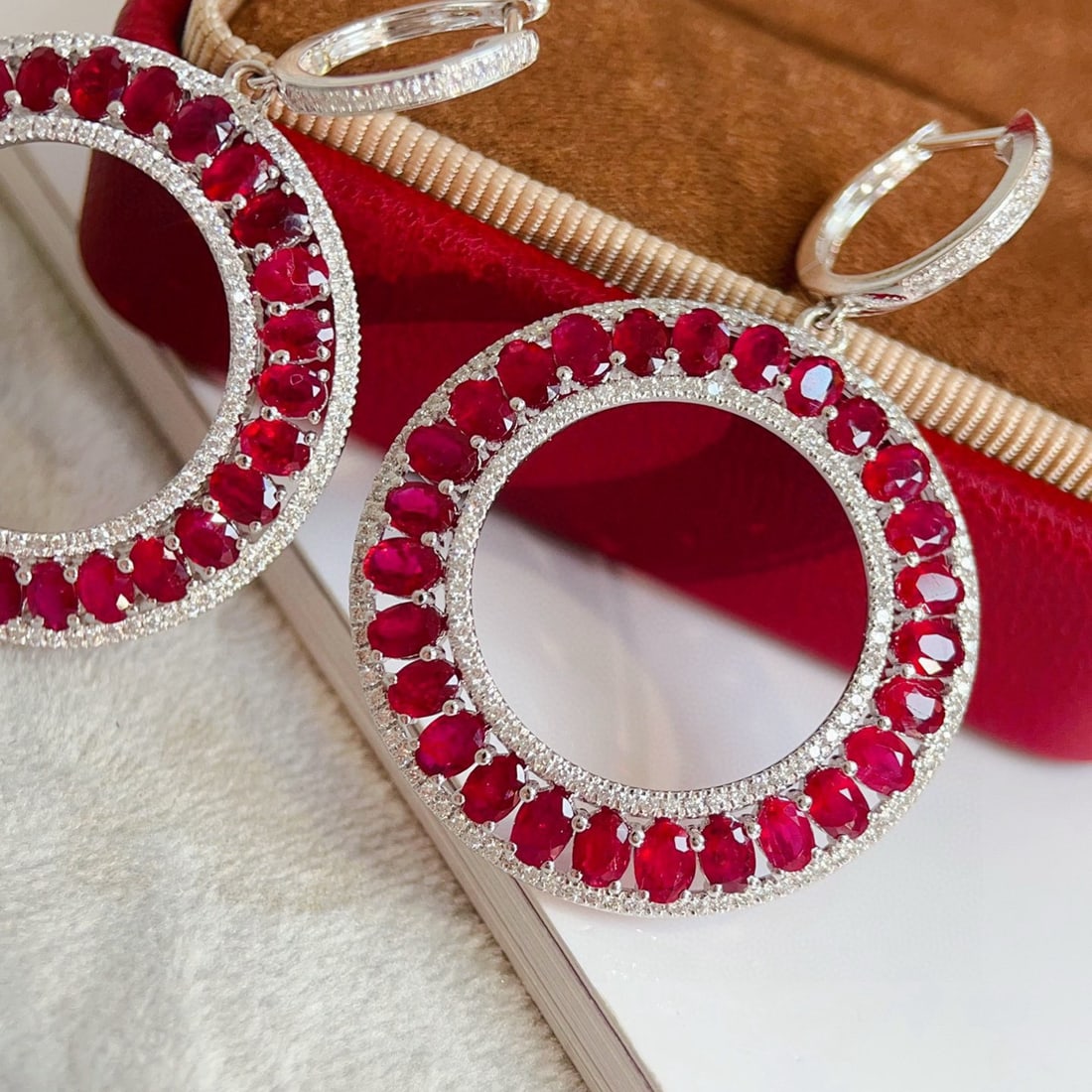 14k Gold 8.57 Ctw Natural Ruby & Diamond Earrings - 6