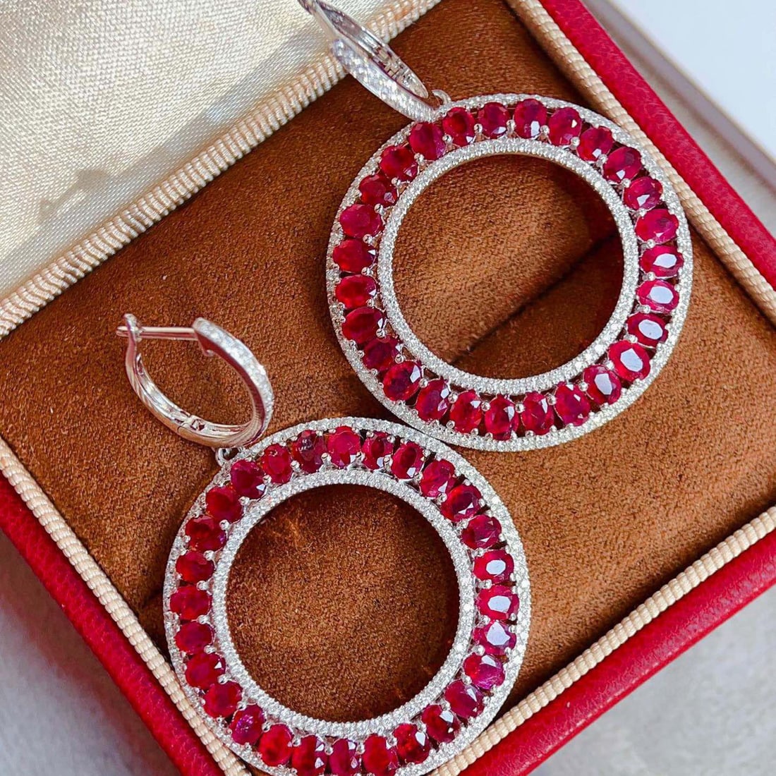 14k Gold 8.57 Ctw Natural Ruby & Diamond Earrings - 8