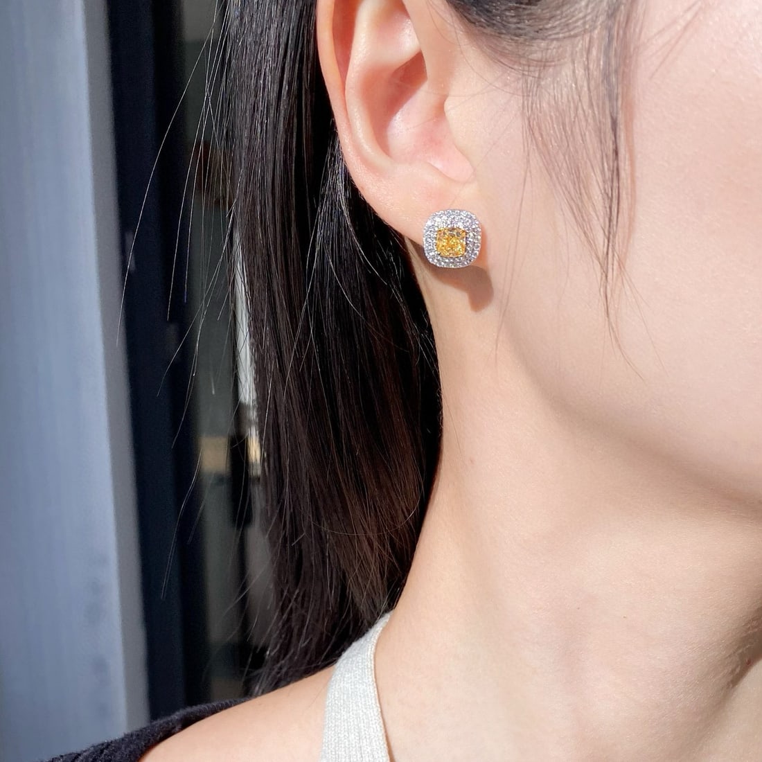 14k Gold 2.00 Ctw Natural Yellow Diamond & Diamond Earrings - 4