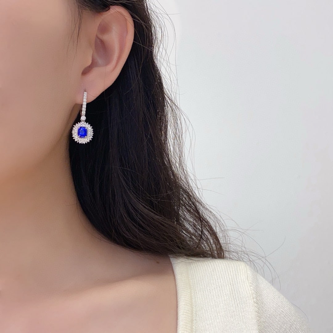 14k Gold 3.80 Ctw Natural Sapphire & Diamond Earrings - 5