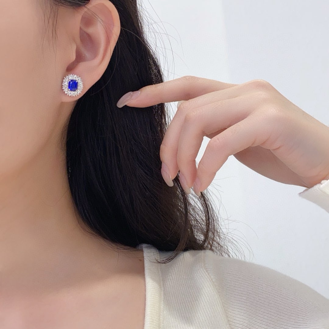 14k Gold 3.80 Ctw Natural Sapphire & Diamond Earrings - 6