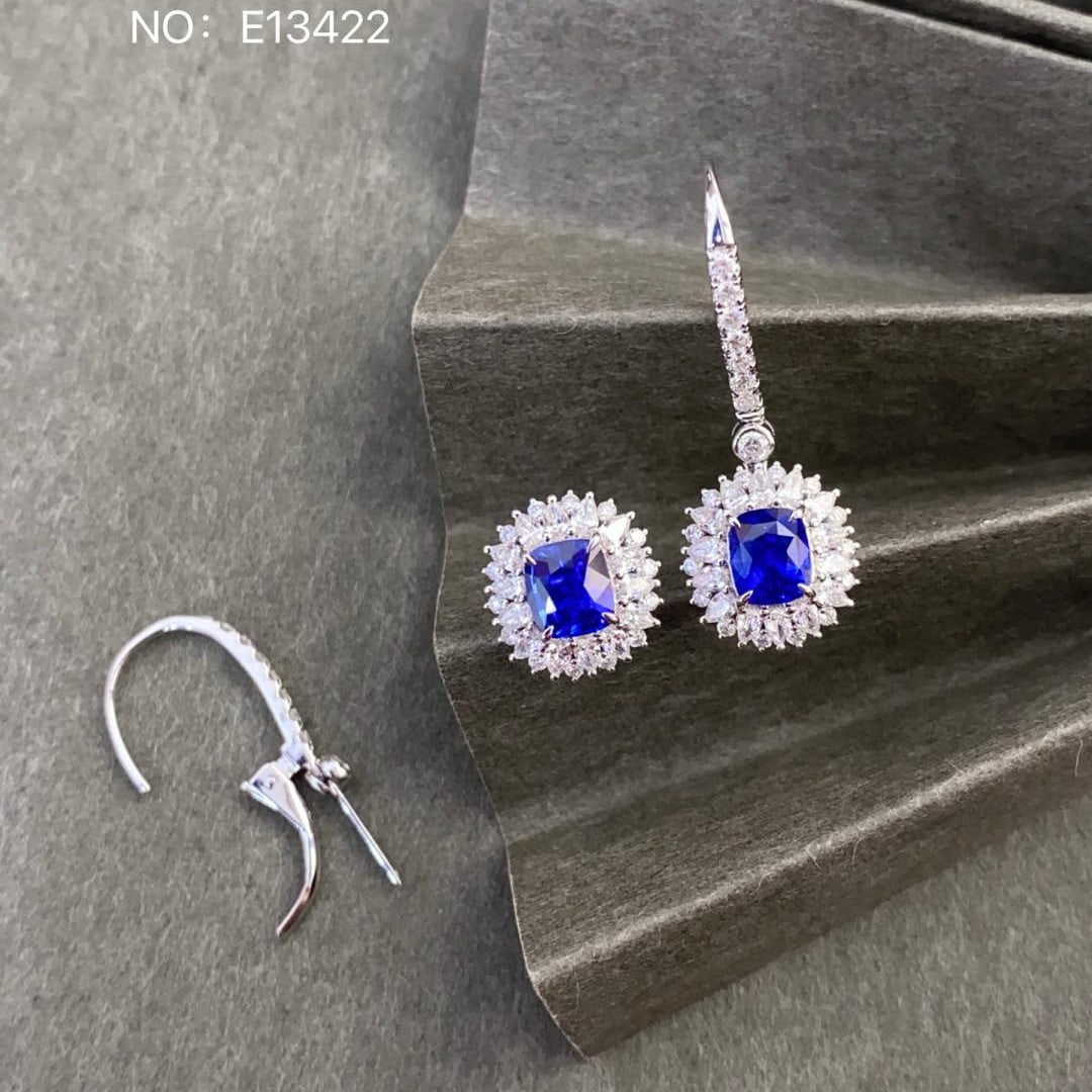 14k Gold 3.80 Ctw Natural Sapphire & Diamond Earrings - 7