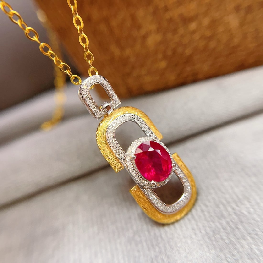 14k Gold 1.25 Ct Natural Ruby & Diamond Pendant( Without Chain ) - 2