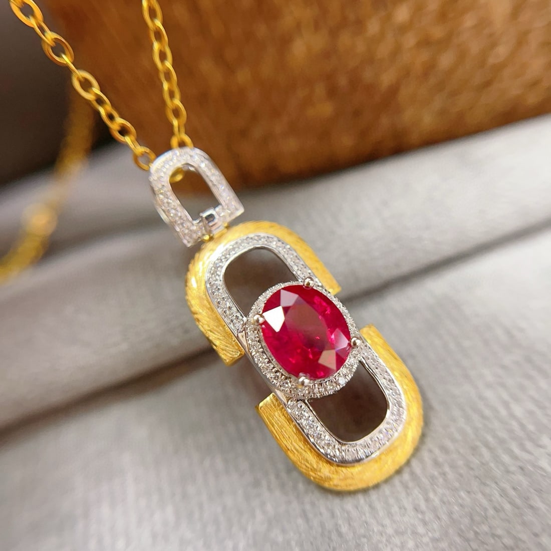 14k Gold 1.25 Ct Natural Ruby & Diamond Pendant( Without Chain ) - 5