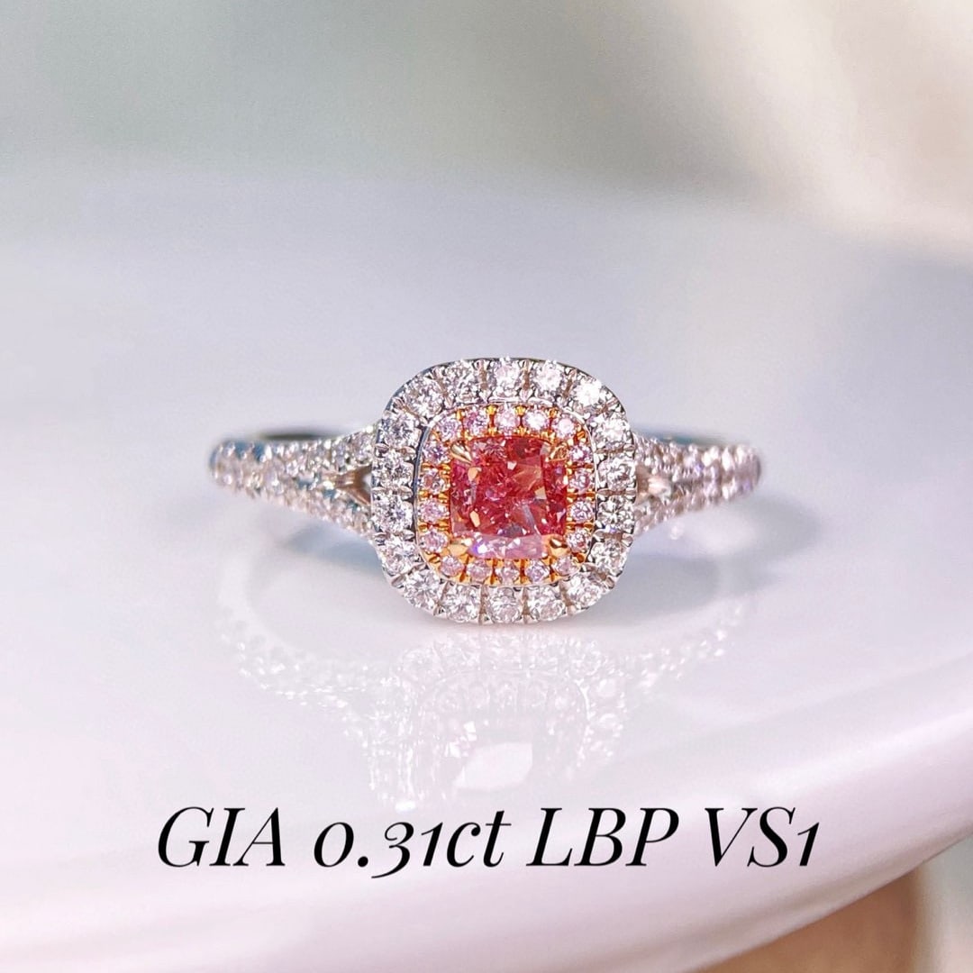 Gia Certified 14k Gold 0.59 Ctw Natural Pink Diamond & Diamond Ring: Ref:230954359 // gold content:14k gold // ring size:7. 25us // // main gemstone:pink diamond // certified:gia // shape:cushion // carat weight:0. 31ct // clarity grade:vs1 // color:pink //