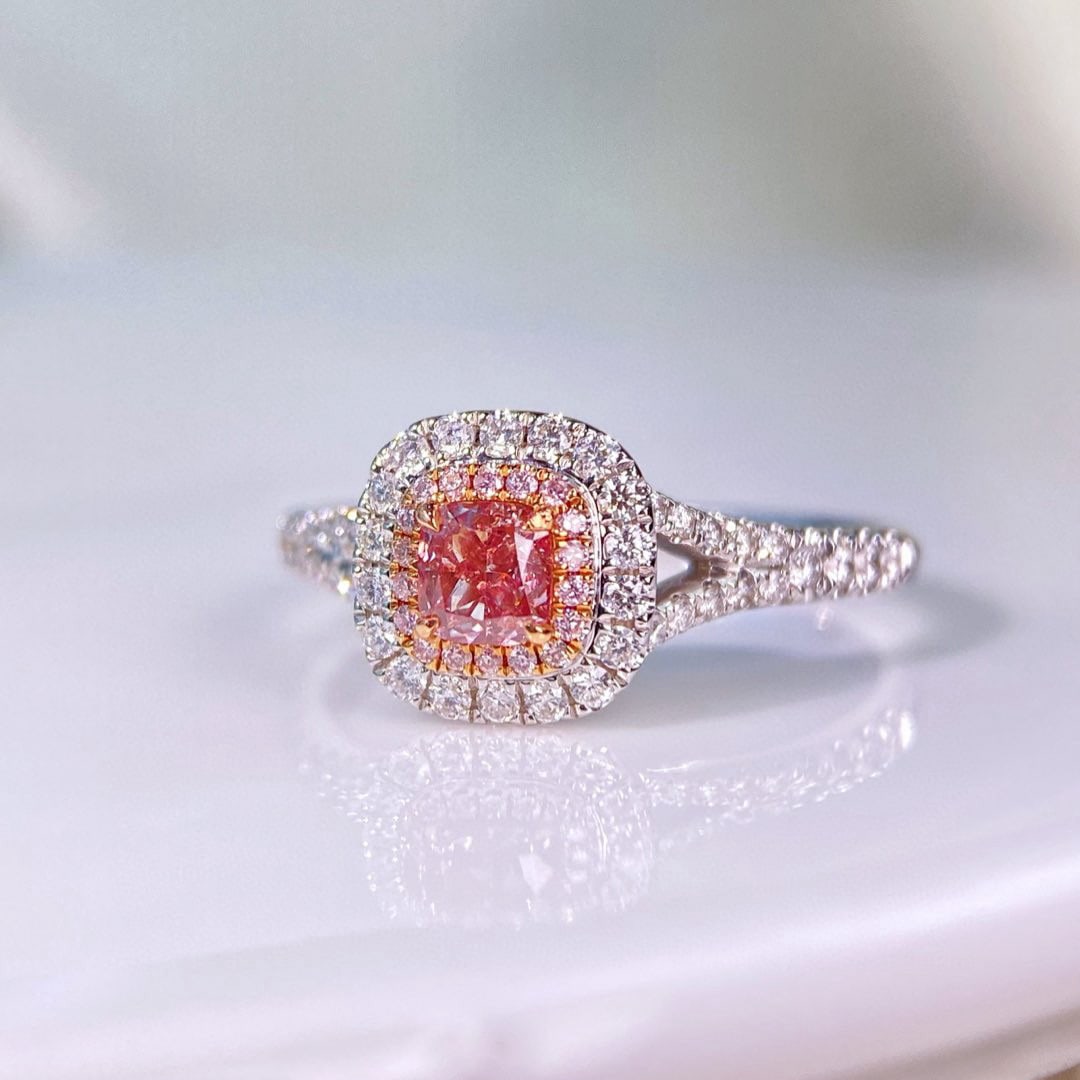 Gia Certified 14k Gold 0.59 Ctw Natural Pink Diamond & Diamond Ring - 2