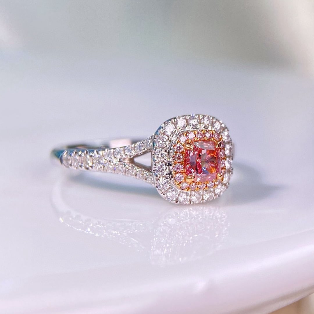 Gia Certified 14k Gold 0.59 Ctw Natural Pink Diamond & Diamond Ring - 3