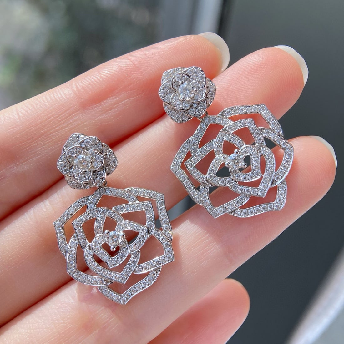 14k Gold 1.5 Ct Natural H Diamond & Flowers Earrings - 2