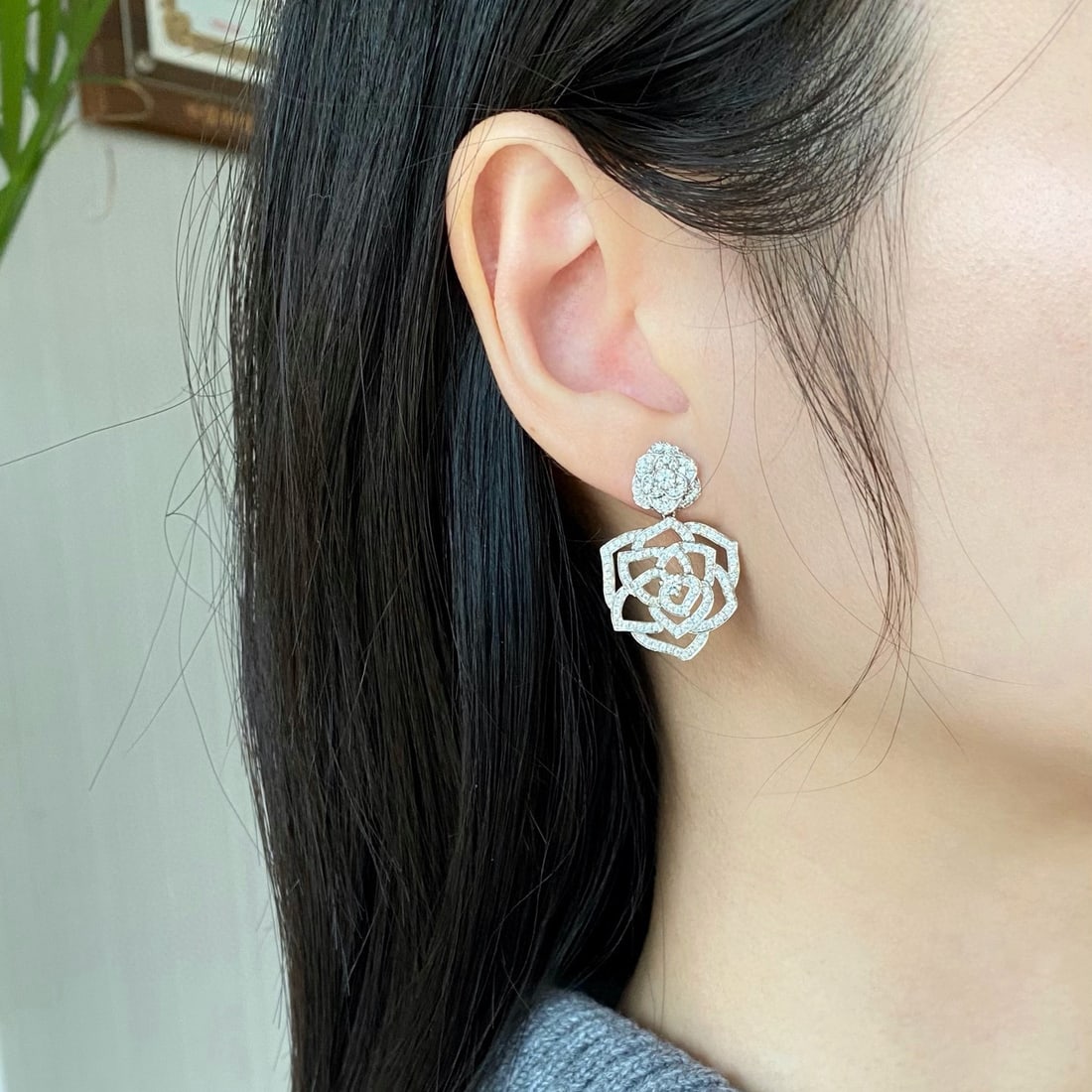 14k Gold 1.5 Ct Natural H Diamond & Flowers Earrings - 3