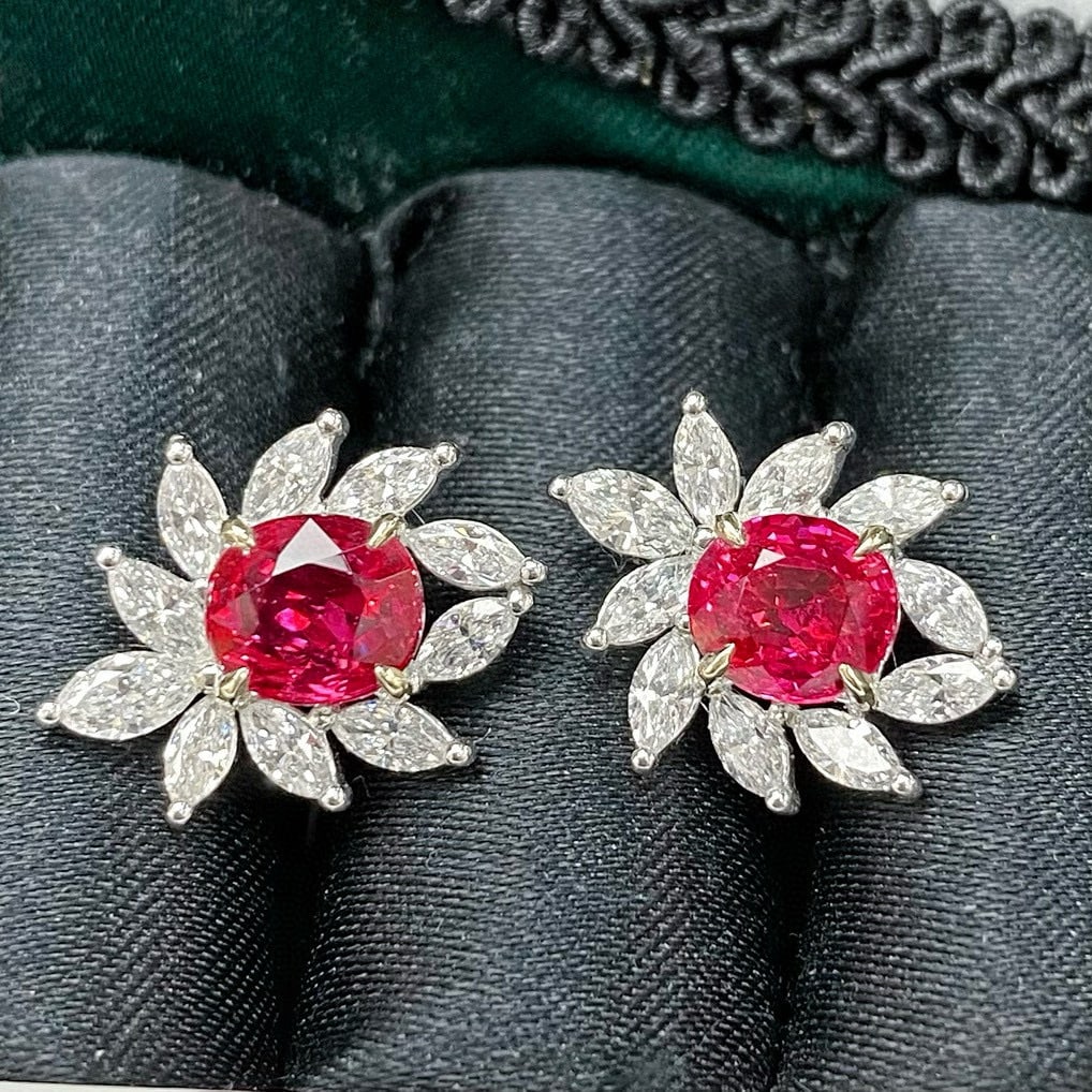 14k Gold 2.12 Ct Natural Ruby & Diamond Earrings - 3