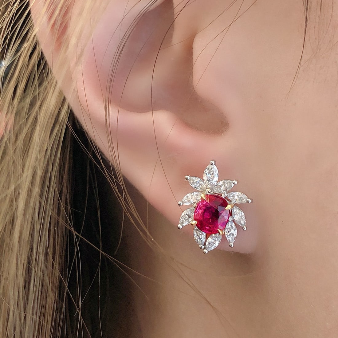 14k Gold 2.12 Ct Natural Ruby & Diamond Earrings - 5