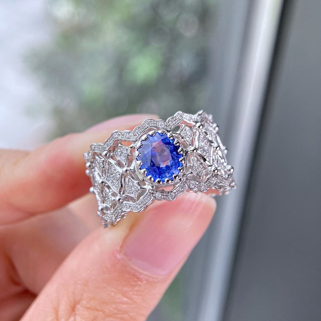 14k Gold 2.18 Ctw Natural Sapphire & Diamond Ring - 3