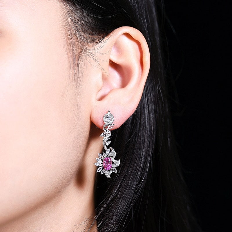 14k Gold 2.58 Ctw Natural Sapphire & Diamond Earrings - 4